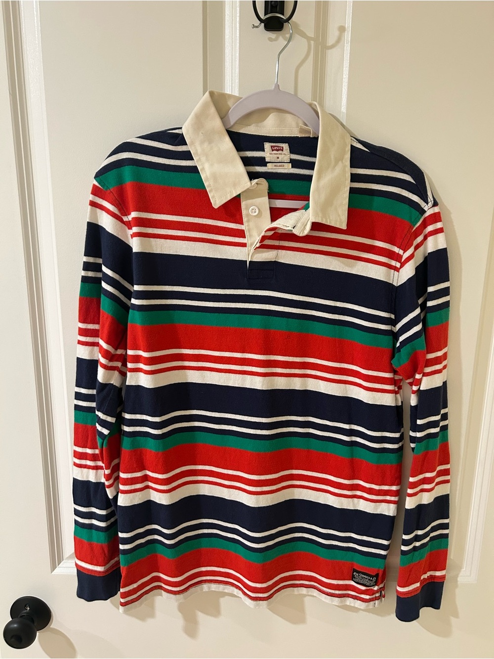 Levi's Striped Long-Sleeve Rugby Shirt in Navy, Red, Green & Cream